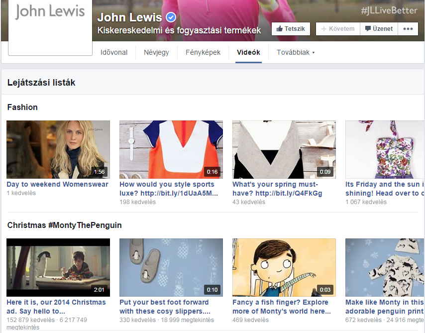 John Lewis videós Facebook oldala