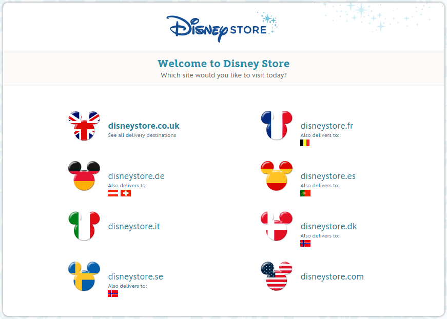 Disney Store nyitóoldal