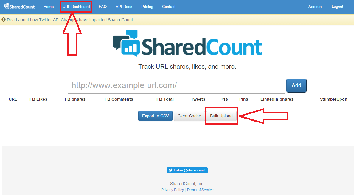 SharedCount tömeges URL feltöltés
